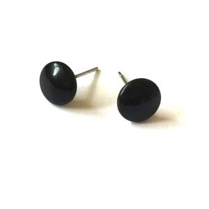 Black Vintage Lucite Tiny Disc Studs Earrings